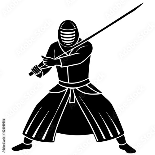 Black kendo fighter holding sword martial arts japan