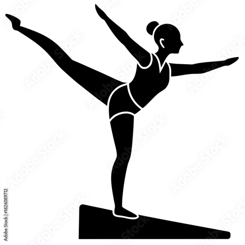 Black silhouette gymnast balancing on beam vector