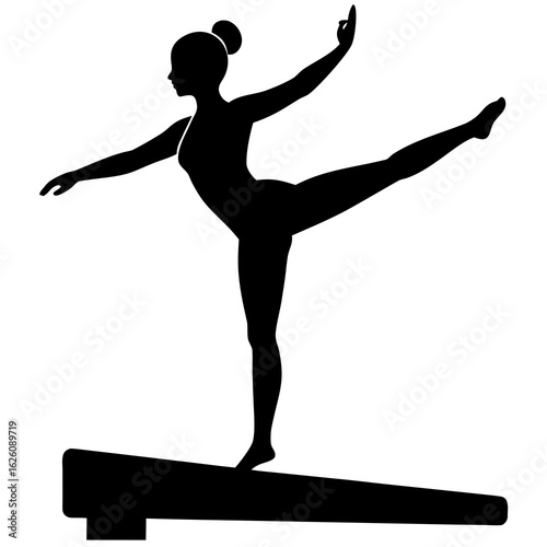 Black silhouette gymnast balancing on beam balance beam