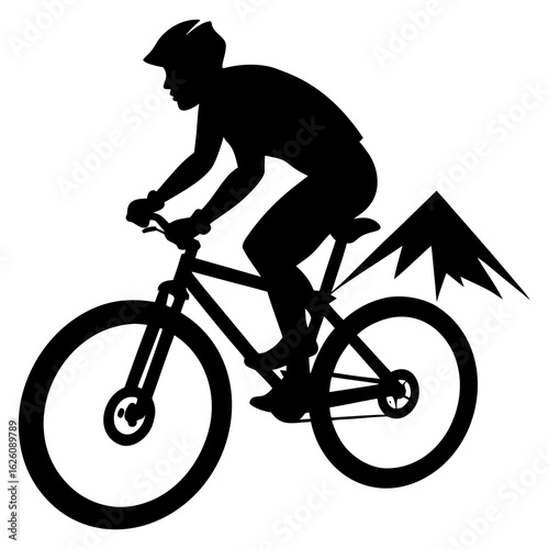 Black silhouette mountain biker riding bicycle vector