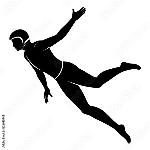 Black silhouette of diver mid jump white vector