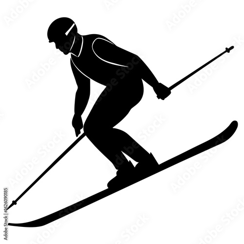 Black skier descending mountain slope skiing winter