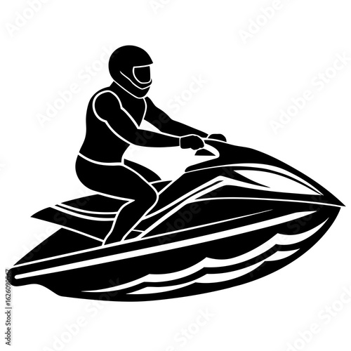 Jet ski rider black silhouette white