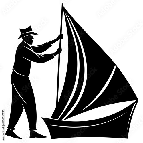 Sailor adjusting sailboat mast vector silhouette