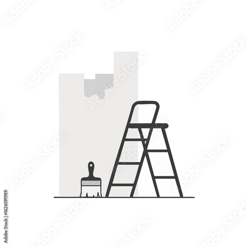 Ladder and painted wall stripe with repair brush