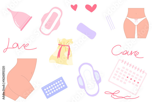 feminine menstrual care icon set hand drawn 
