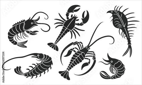 Assortment of crustacean silhouettes crustaceans shellfish
