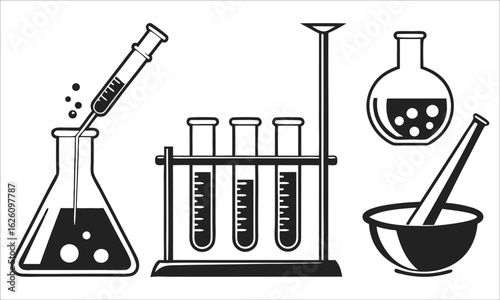 Science laboratory equipment with syringe and flask Keywords: science, laboratory, chemistry