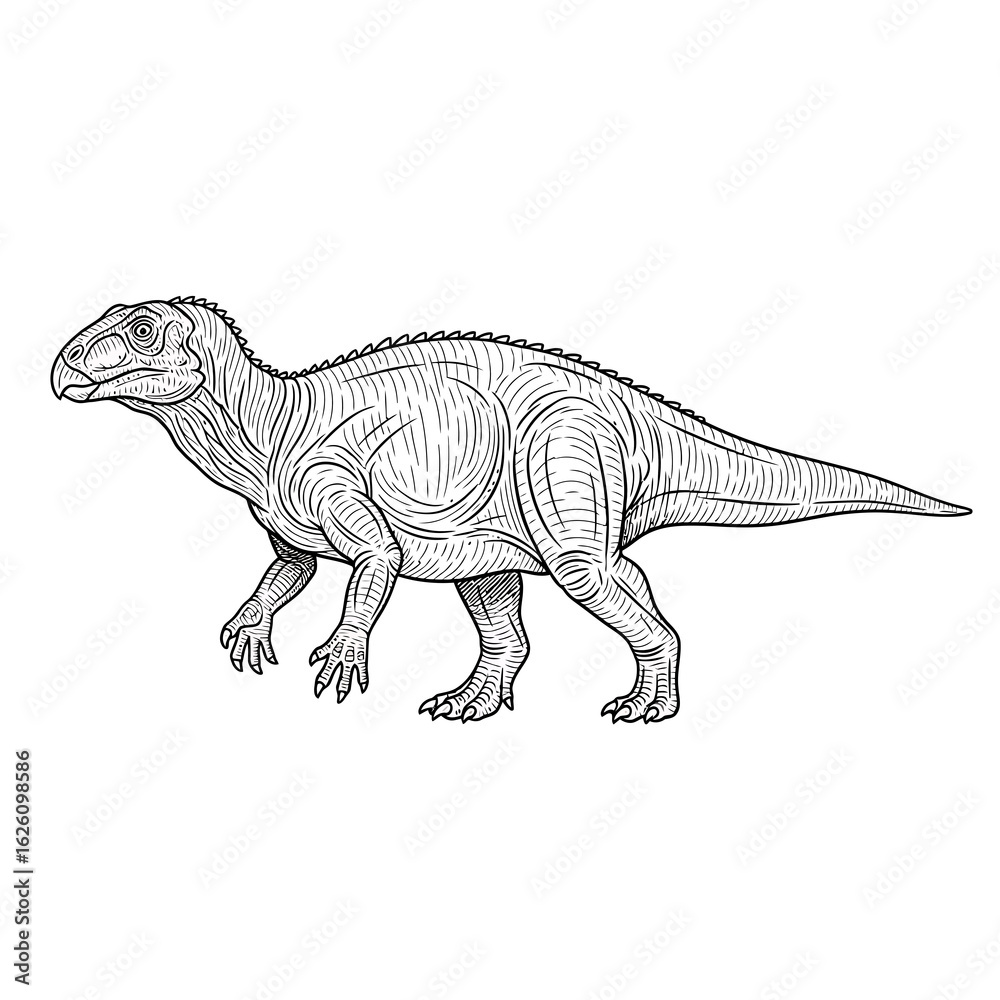 Naklejka premium Iguanodon dinosaur line art illustration