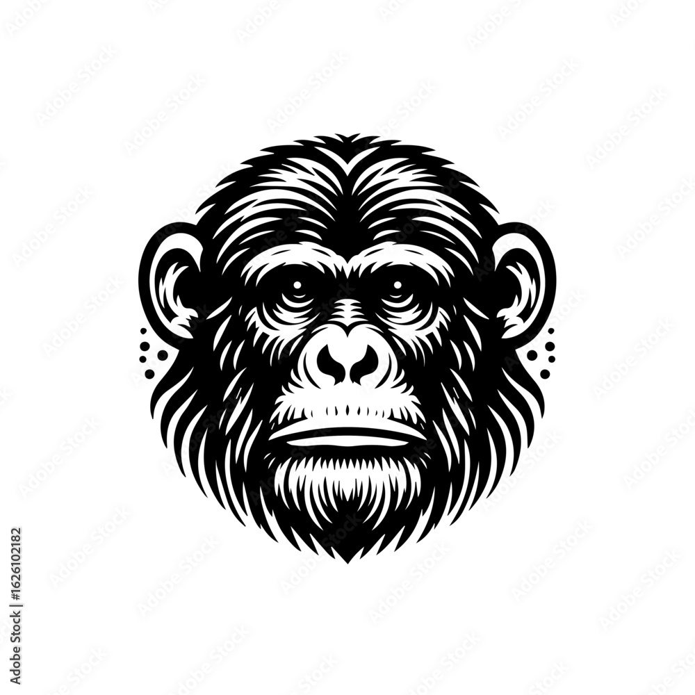Fototapeta premium Stylized Black and White Monkey Face Illustration.