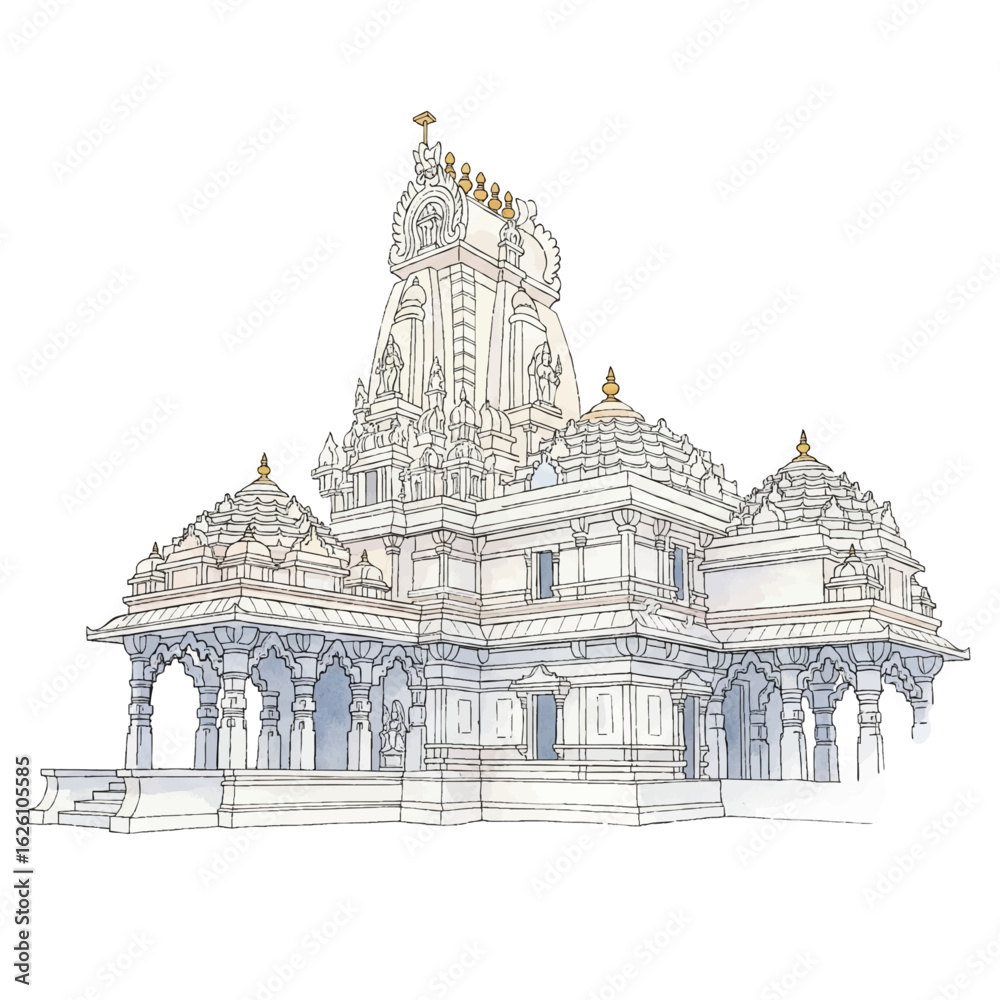 Obraz premium South indian temple illustration on a white background – watercolour art