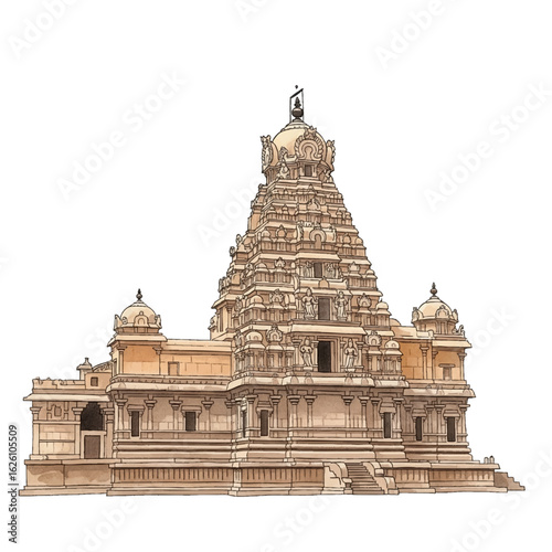 South indian temple on a white background – watercolour art