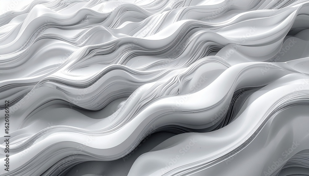 Obraz premium 流れる波形パターン - 有機的なモノクロ背景, Flowing Wave Pattern - Organic Monochrome Background