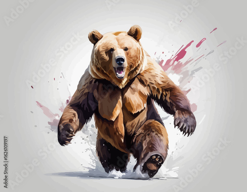 The bear is depicted sitting down, facing forward, with a gentle, friendly expression. Its fur is a mix of brown and tan colors, rendered with a textured