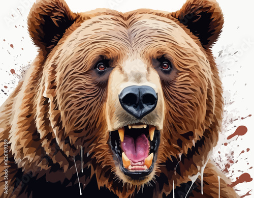The bear is depicted sitting down, facing forward, with a gentle, friendly expression. Its fur is a mix of brown and tan colors, rendered with a textured