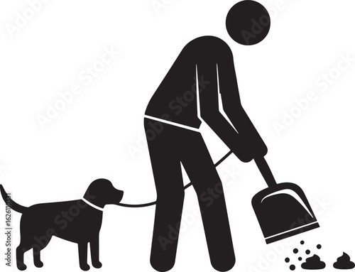 Person picking up dog poop with a shovel silhouette