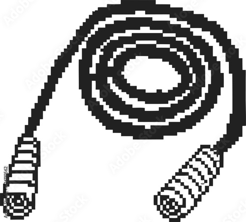 Pixel art jump rope illustration retro grayscale skipping rope coiled with detailed handles fitness exercise equipment icon