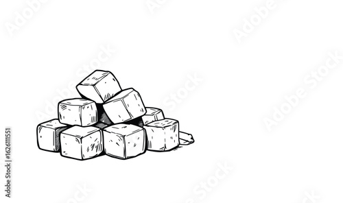 Line Art Chicken Bouillon Cubes Sketch on Left Side in Black and White

