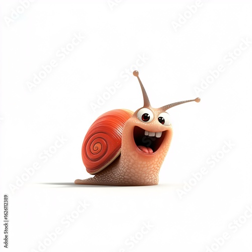 Cheerful cartoon snail with a bright shell and a big smile