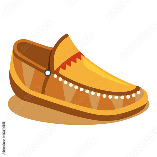 a traditional Native American moccasin shoe in warm earth tones, no background vector file. 