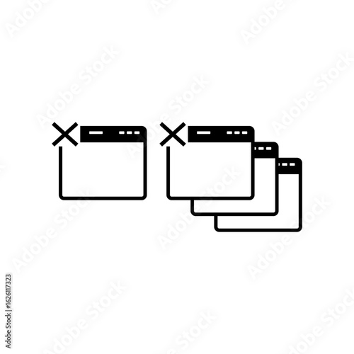 Minimalist line icons representing closing a single application window and multiple browser tabs for a clean user interface