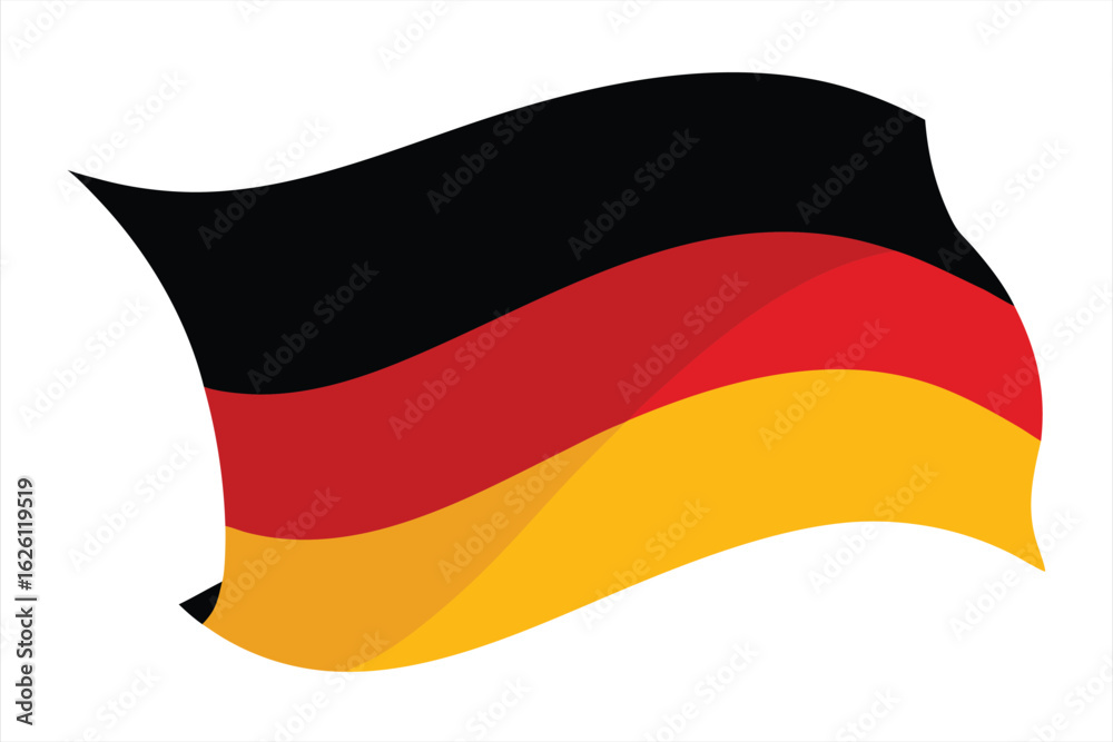 Naklejka premium National flag of germany waving in the wind, featuring horizontal stripes of black, red, and gold, isolated on a white background