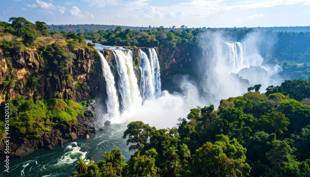 Fototapeta premium Majestic waterfalls in lush green jungle setting