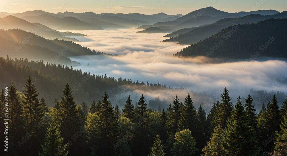 Obraz premium Background misty mountain landscape scenic views morning fog nature photography travel destinations outdoor adventure