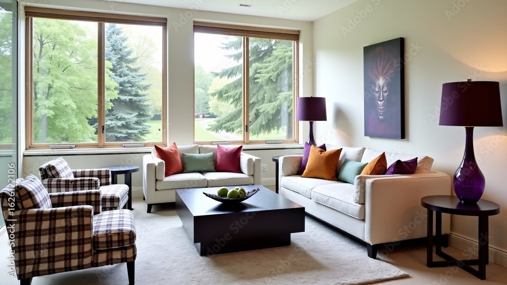 Fototapeta premium Modern Living Room with Vibrant Pillows