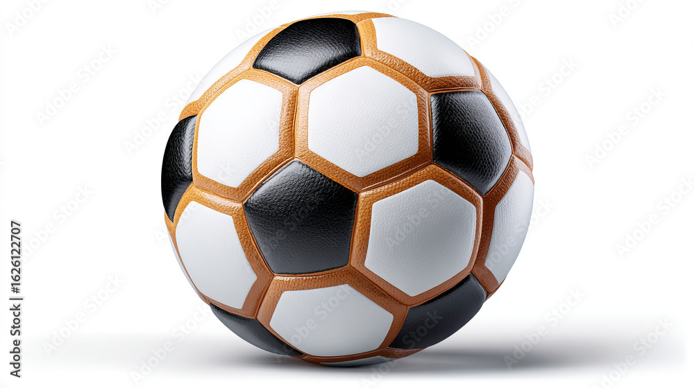Fototapeta premium Soccer Ball's Symmetry: The classic soccer ball, crafted with geometric precision and bold contrast, stands as a symbol of sport, teamwork, and the global game.