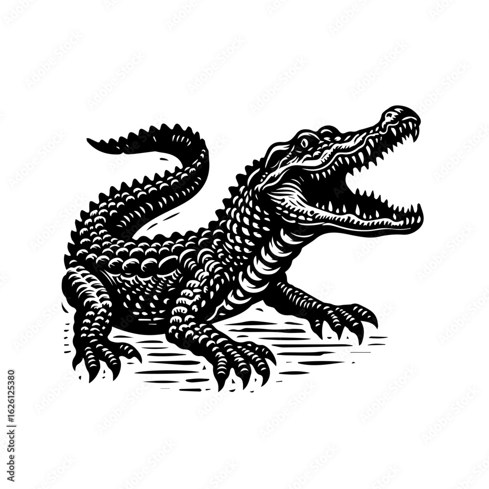 Naklejka premium Fierce Alligator with Open Mouth and Sharp Teeth.