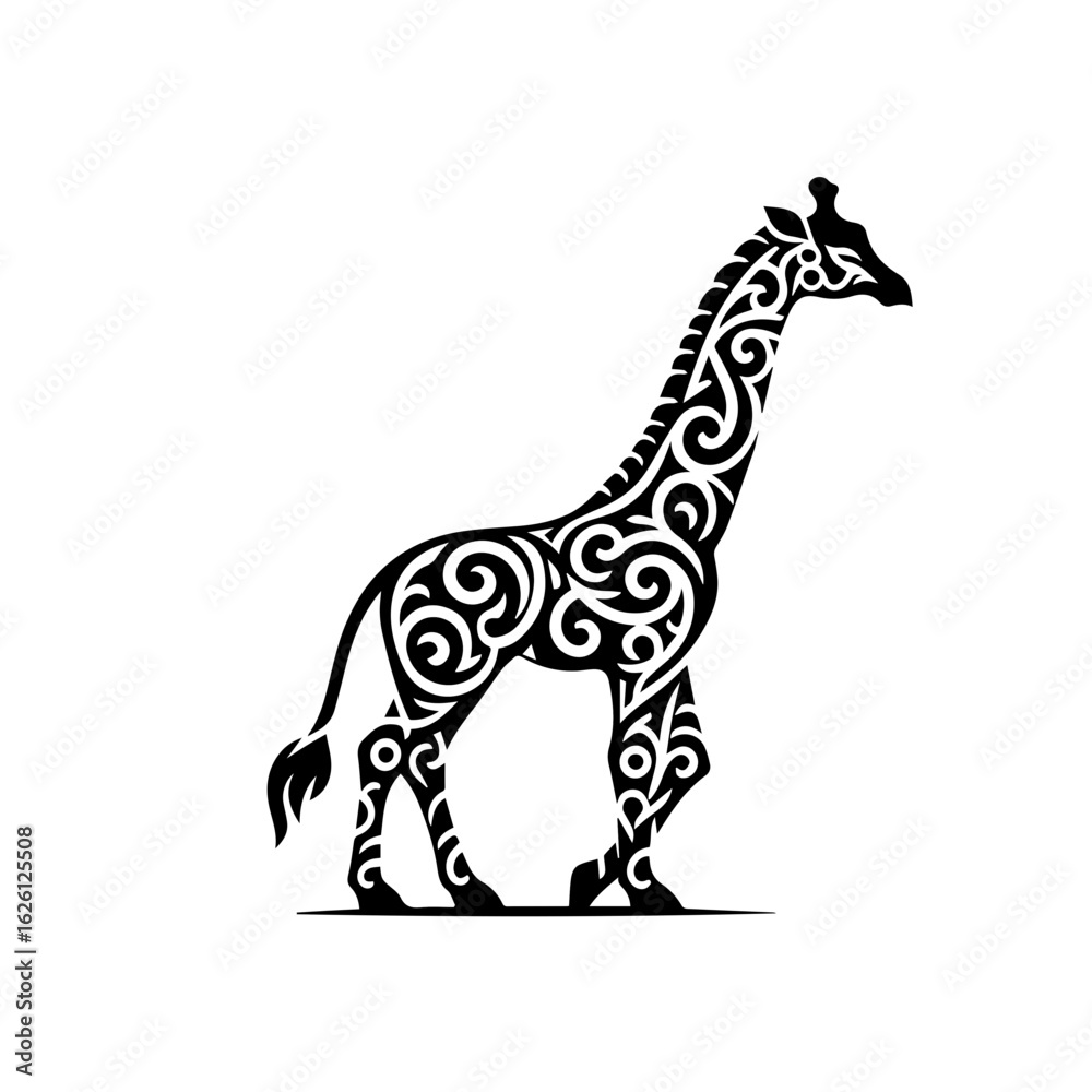 Fototapeta premium Ornate Tribal Giraffe Silhouette Design.