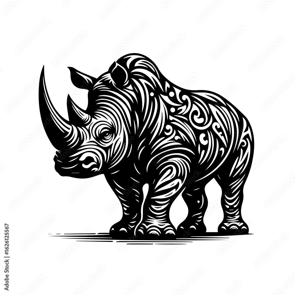 Fototapeta premium Stylized Black Rhinoceros Tribal Design Illustration.