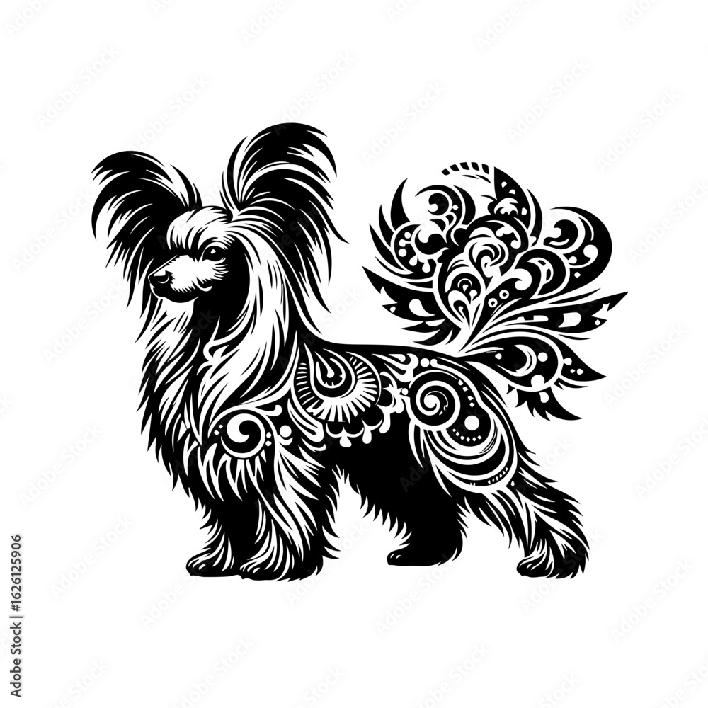 Fototapeta premium Ornate Black and White Dog Silhouette with Tribal Patterns.