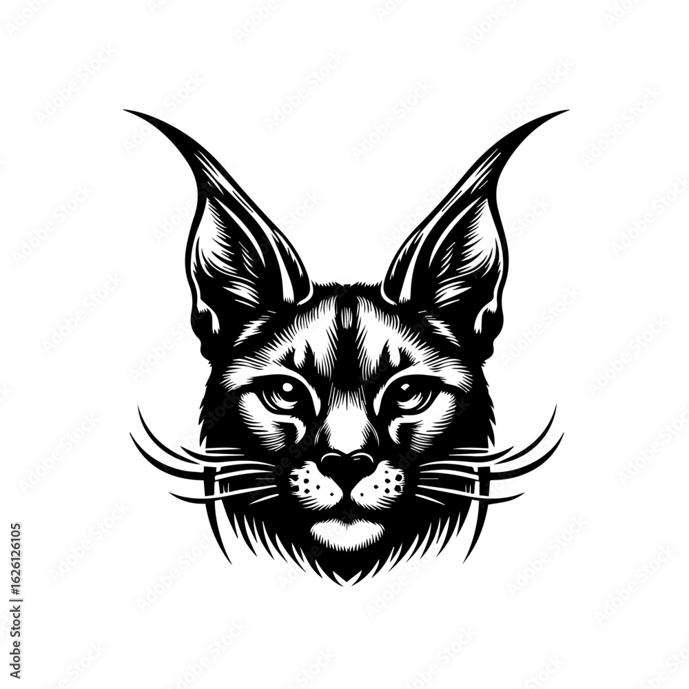 Fototapeta premium Fierce Caracal Wild Cat Head Illustration.
