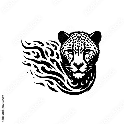 Stylized Cheetah Head with Tribal Flames.