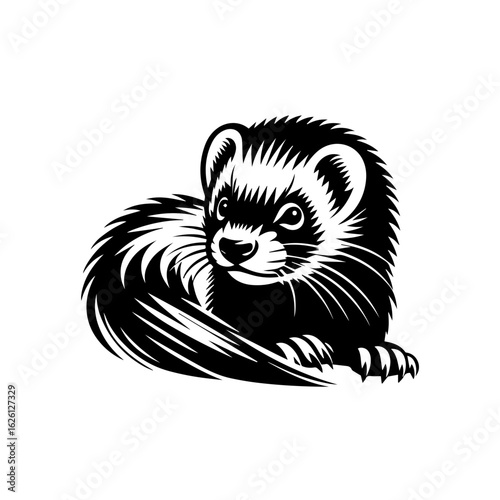 Black and White Ferret Illustration.