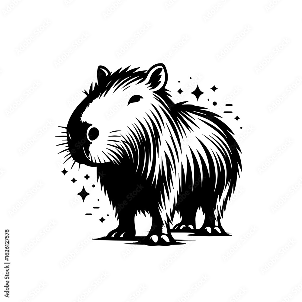 Obraz premium Stylized Black and White Capybara Illustration.