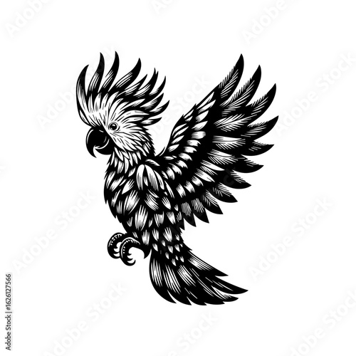 Striking Black and White Cockatoo Illustration.