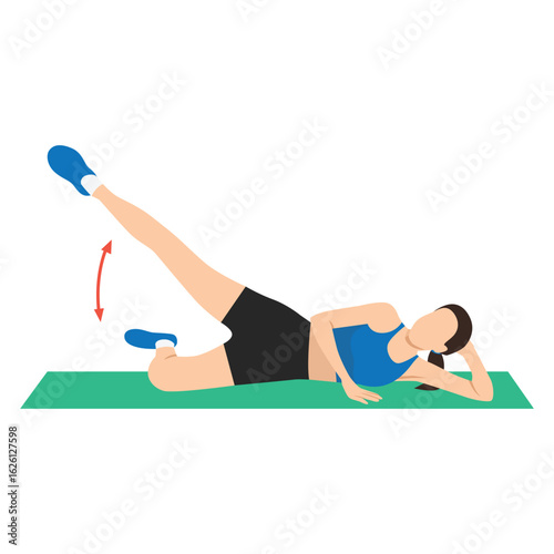 Side Lying Leg Raises Exercise. Flat vector illustration isolated on white background