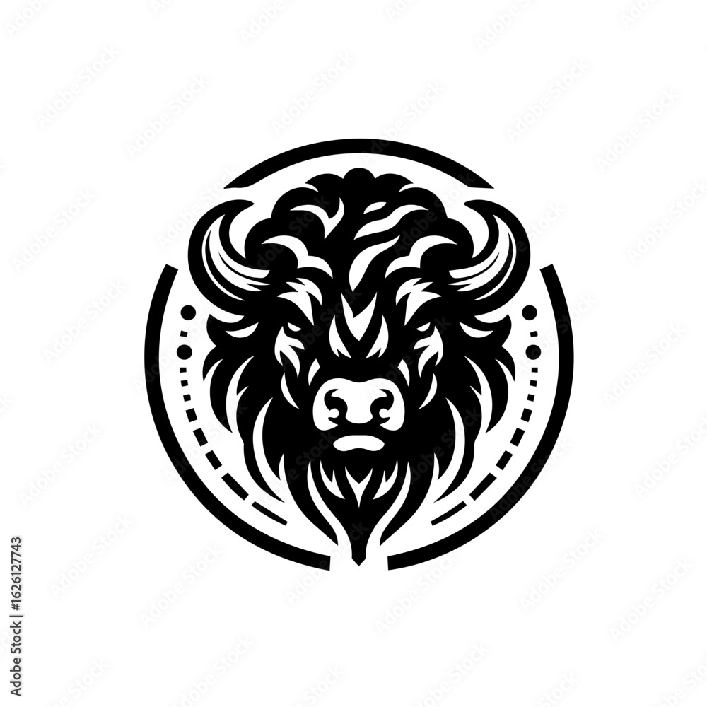 Fototapeta premium Stylized Black and White Bison Head Emblem.