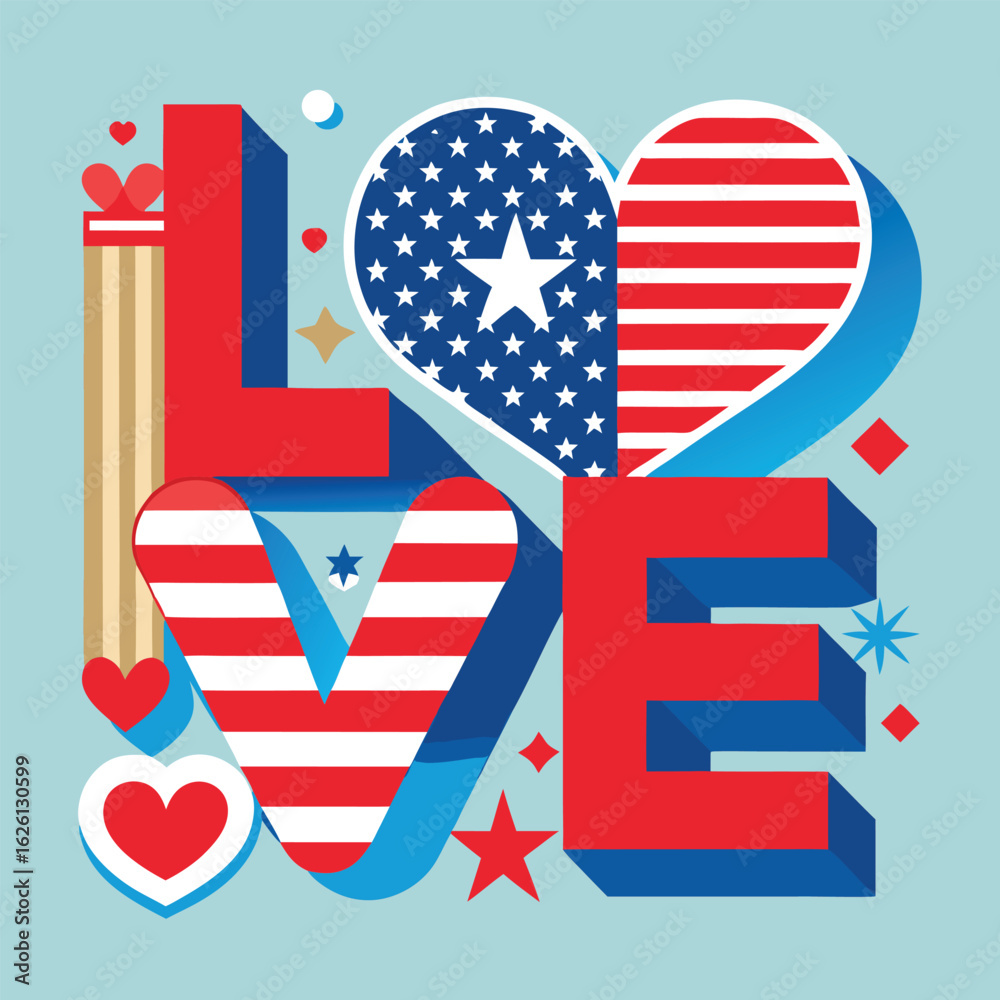 Fototapeta premium Patriotic love hearts and stars flag