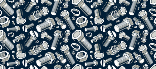 Bolts and nuts seamless background, repair and maintenance workshop tiling wallpaper, mechanic technics service endless pattern, elements easy to use separately.