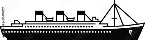 Classic ocean liner with multiple smokestacks sailing on the sea silhouette