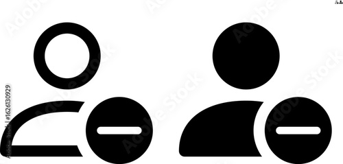 Vector person with minus icon in outline and solid styles for UI and web design, 48px, 10% margin
