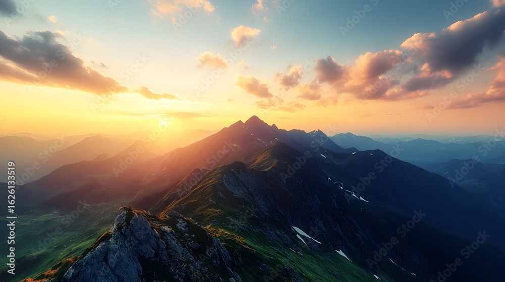 Fototapeta premium Majestic Sunset Mountain Panorama: A Breathtaking View
