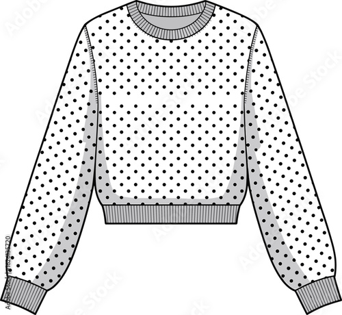 Stylish polka dot sweater, cozy winter apparel, trendy fashion outfit, flat vector design, chic casual clothing, comfortable knitwear, CAD drawing flat vector illustration