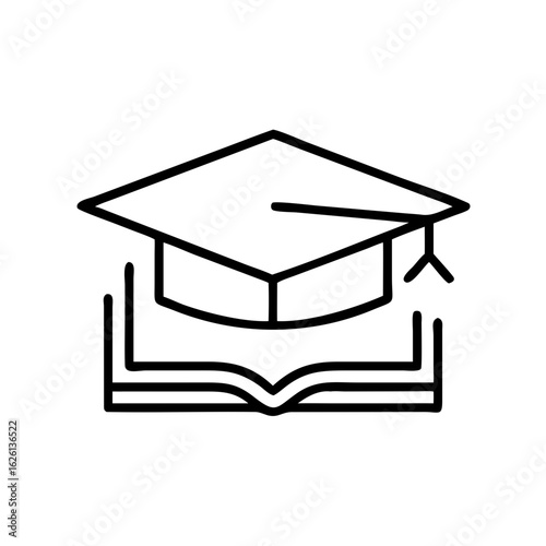 Graduation cap on open book representing E-Library Icon  