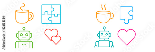Coffee mugs and puzzles bring together robots and hearts in playful design