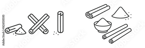 Cinnamon sticks and sugar presented together for culinary use in a kitchen setting